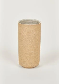 Handmade Clay Cylinder Vase In Sand Finish - 8"