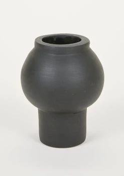 Handmade Terra Cotta Clay Vase In Charcoal Grey - 7"