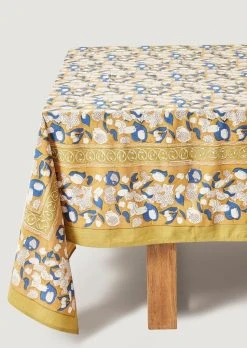 Front Page -Afloral Sales Store Blue and Mustard French Inspired Cotton Dinner Tablecloth
