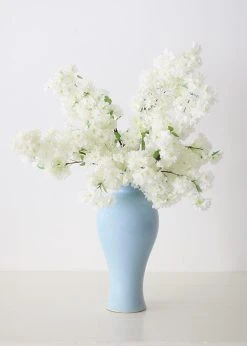 Ceramic Blue Tall Glossy Vase - 16"