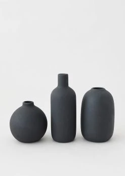 Afloral Set Of 3 Black Ceramic Bud Vases - 4.25-7"