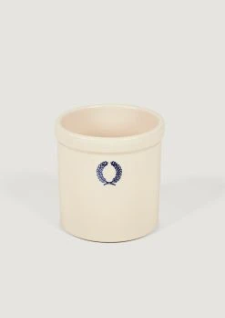 Cream Glossy Stoneware Laurel Crock Vase - 2 Quarts