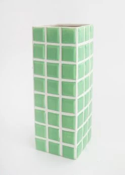 Mint Green Dolomite Ceramic Tile Vase - 11"