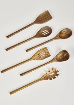 Set Of 6 Walnut Wood Kitchen Utensils
