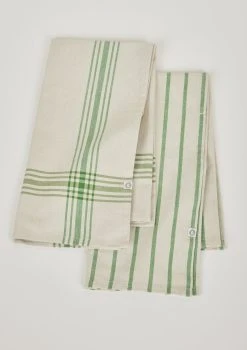 Set Of 2 Green Striped Cotton Tea Towels - 29.5"