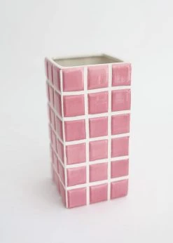 Pink Dolomite Ceramic Tile Vase - 8"