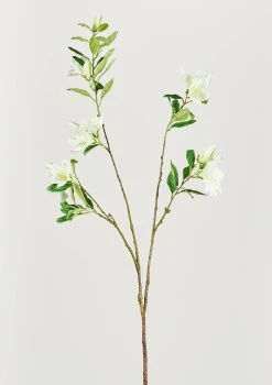 Cream Green Faux Azalea Flower Branch - 40"