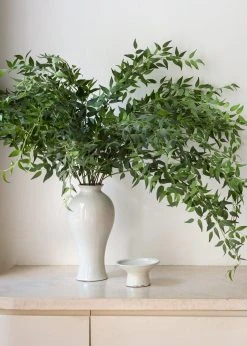 Ceramic Tall Glossy Vase In Blue-Washed White - 16" -Afloral Sales Store White Ceramic Vase with Greenery Branches