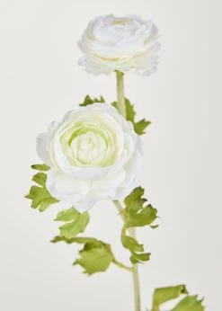 Artificial Ranunculus Flowers In White - 30" -Afloral Sales Store White Faux Ranunculus Flower Stem in Closeup View