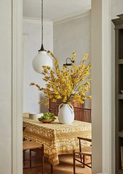 Forest Harvest Tablecloth In Grey And Mustard - 128" X 71"